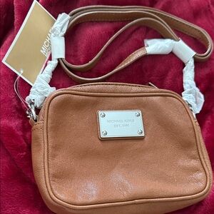 Michael Kors Brown Crossbody Bag Genuine Leather Jet set Luggage est 1981 Mini